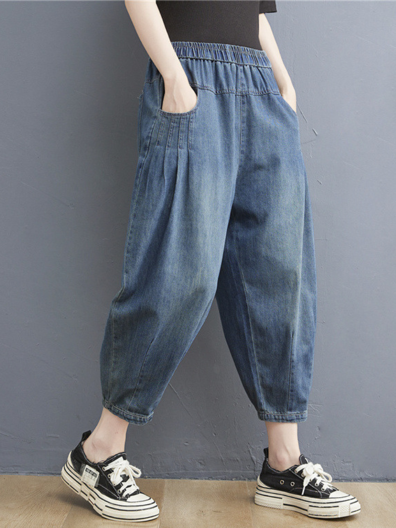 summer elastic  waist thin loose denim casual pants