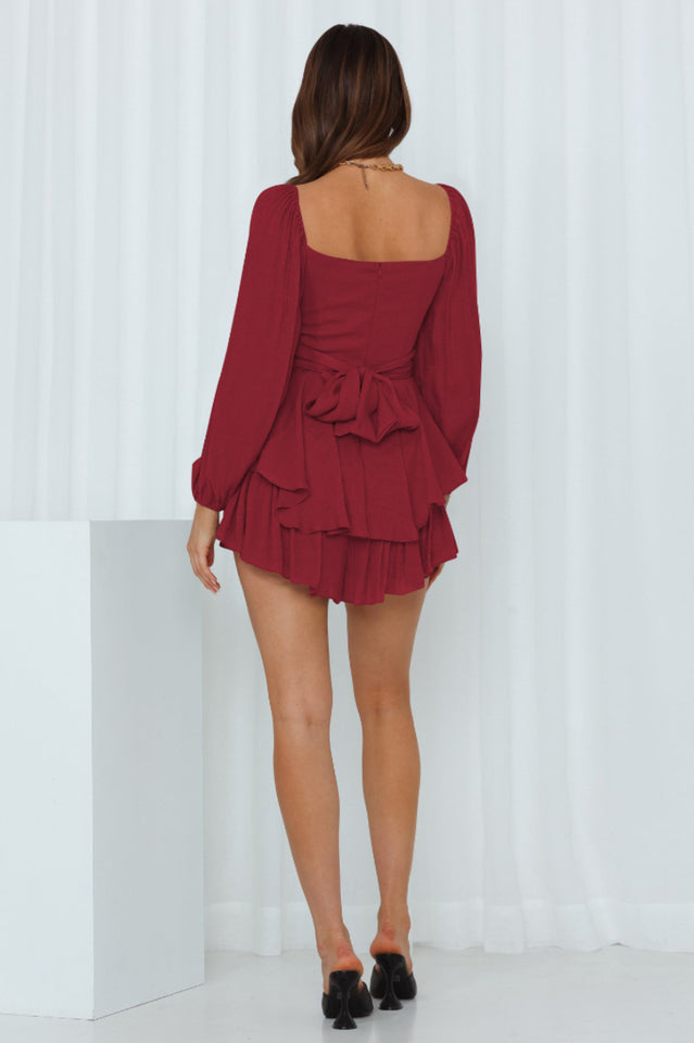 Square Neck Ruffle Long Sleeve Romper