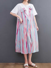 Cotton Tie-Dye Print Short Sleeves Midi Dress