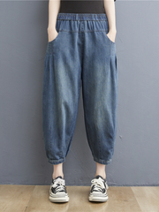 summer elastic  waist thin loose denim casual pants