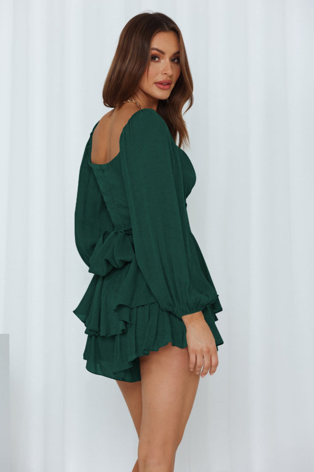 Square Neck Ruffle Long Sleeve Romper