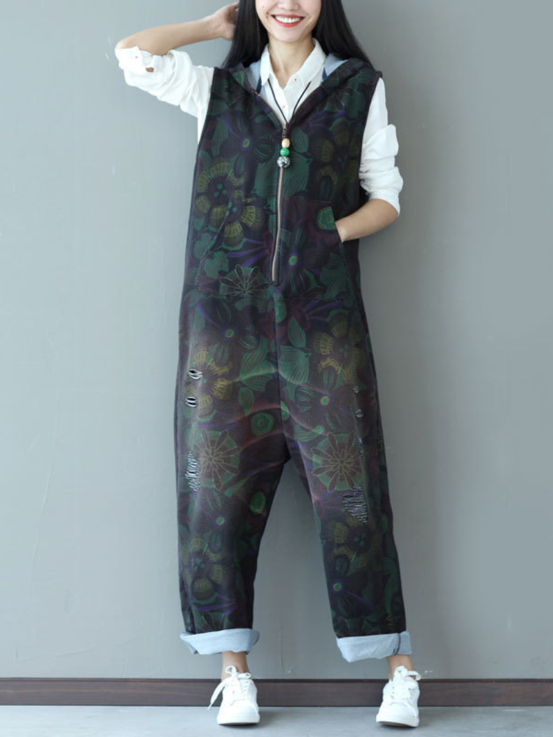 Casual Strap Hooded Jumpsuit Dungarees Overalls