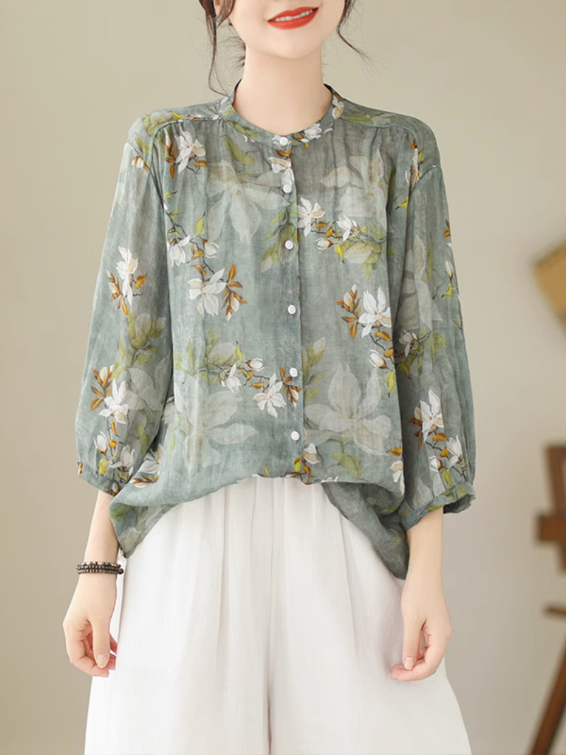 Nature Love Round Neck Floral Loose Top