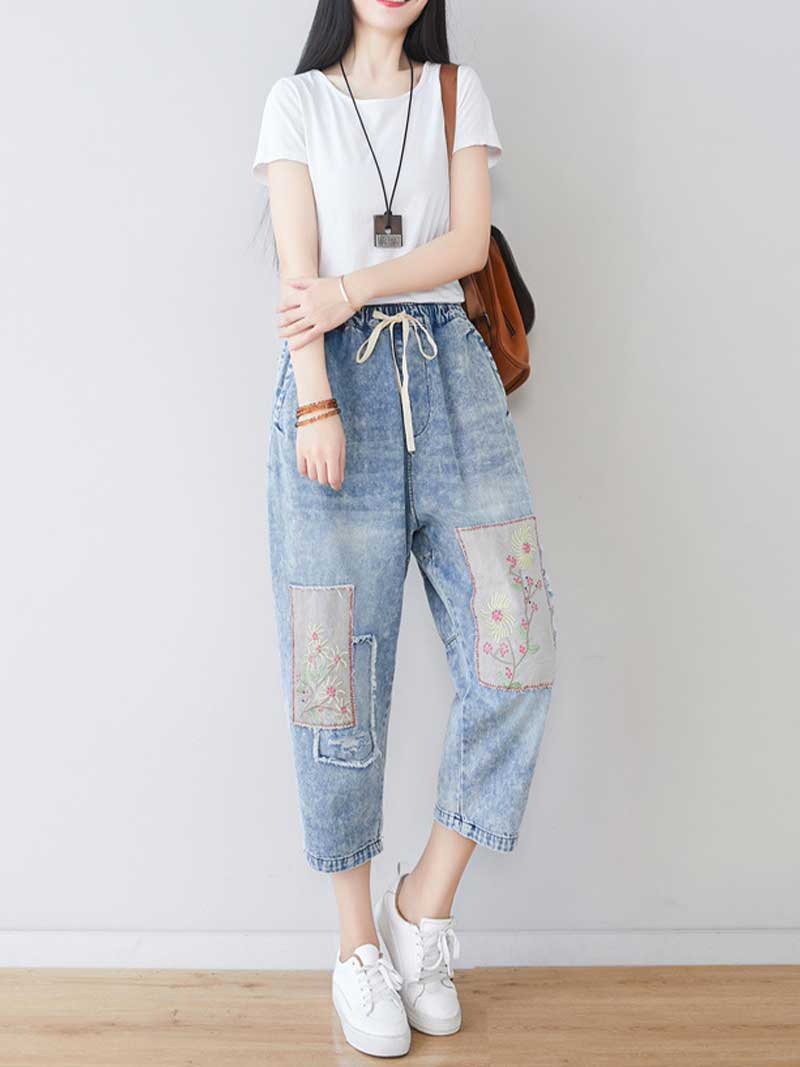 Starry Eyes Denim Baggy Cropped Pant