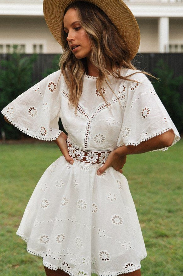 Lace Floral Hollow Out Mini Dress