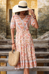 Floral Frill Trim Surplice Midi Dress