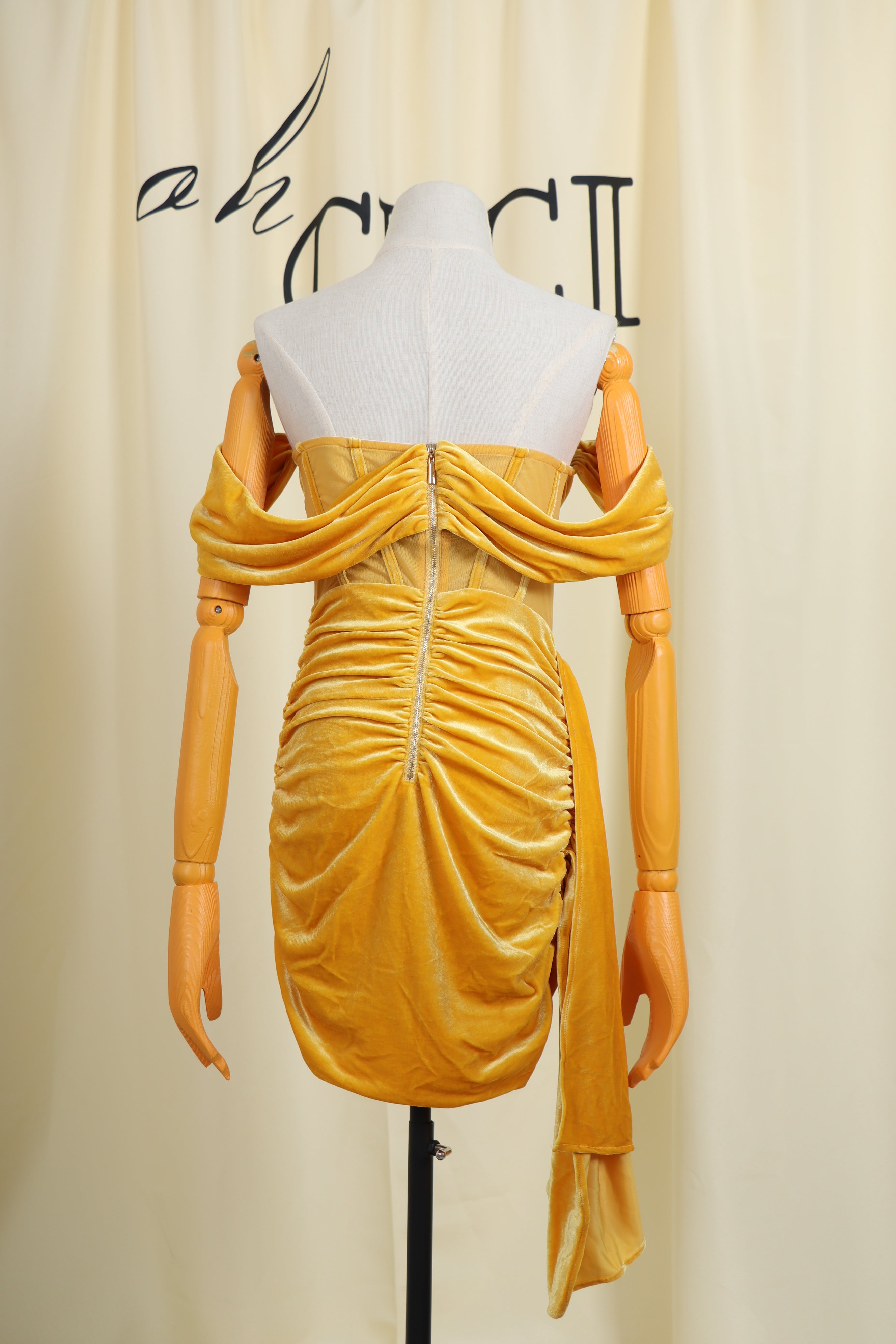 Yellow DRAPinG Off Shoulder Corset Dress