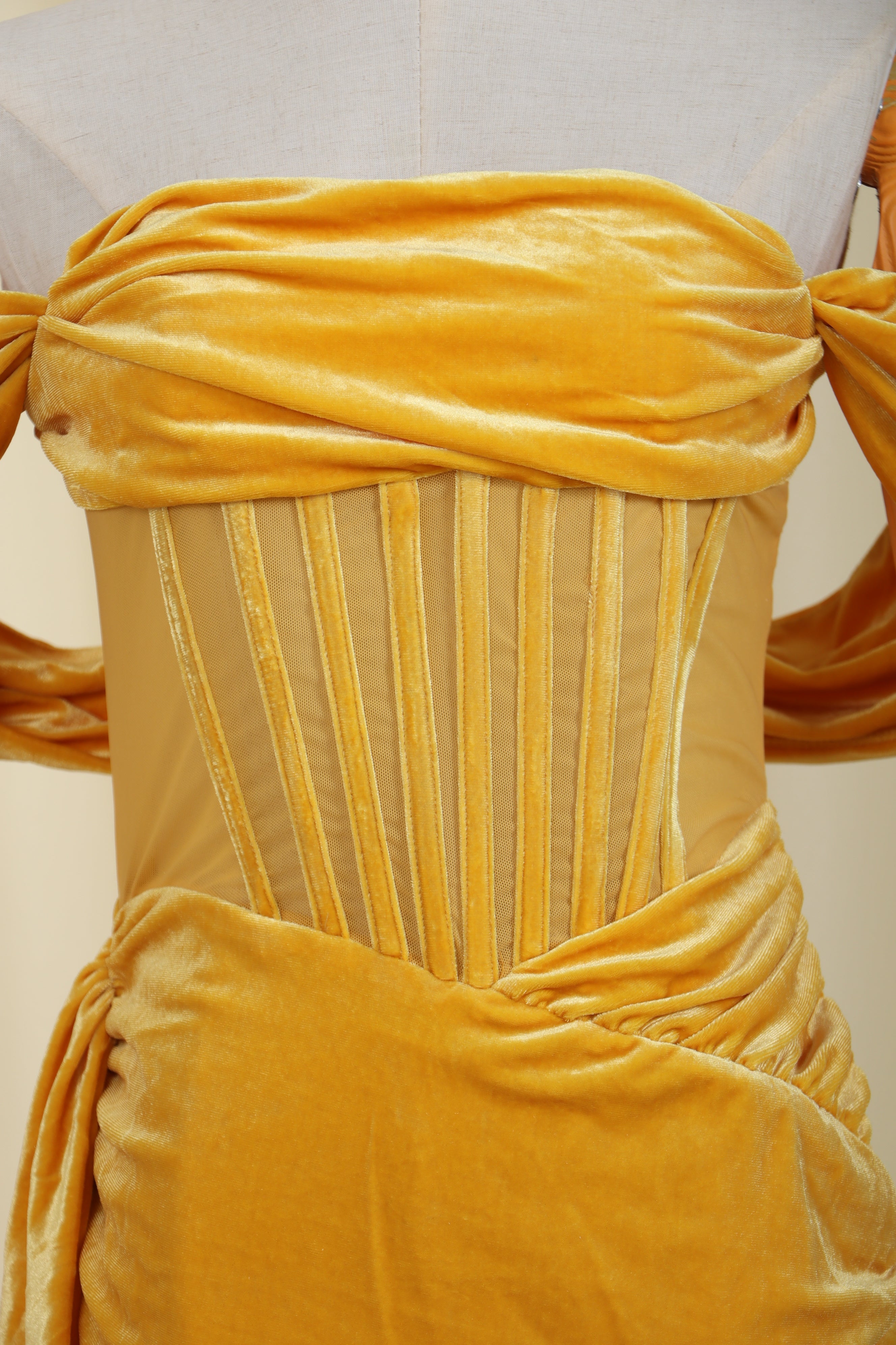 Yellow DRAPinG Off Shoulder Corset Dress