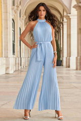 Pleated High Neck Jumpsuit