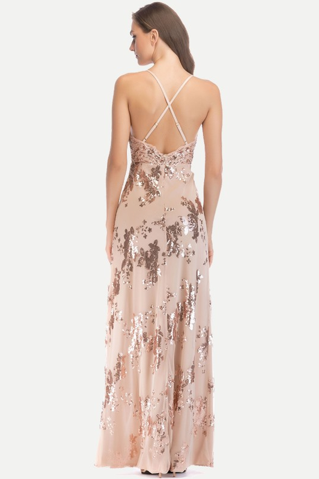 Sequin Slit Glitter Maxi Evening Party Dress