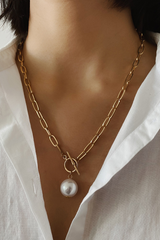 Faux Pearl Pendant Chain Necklace