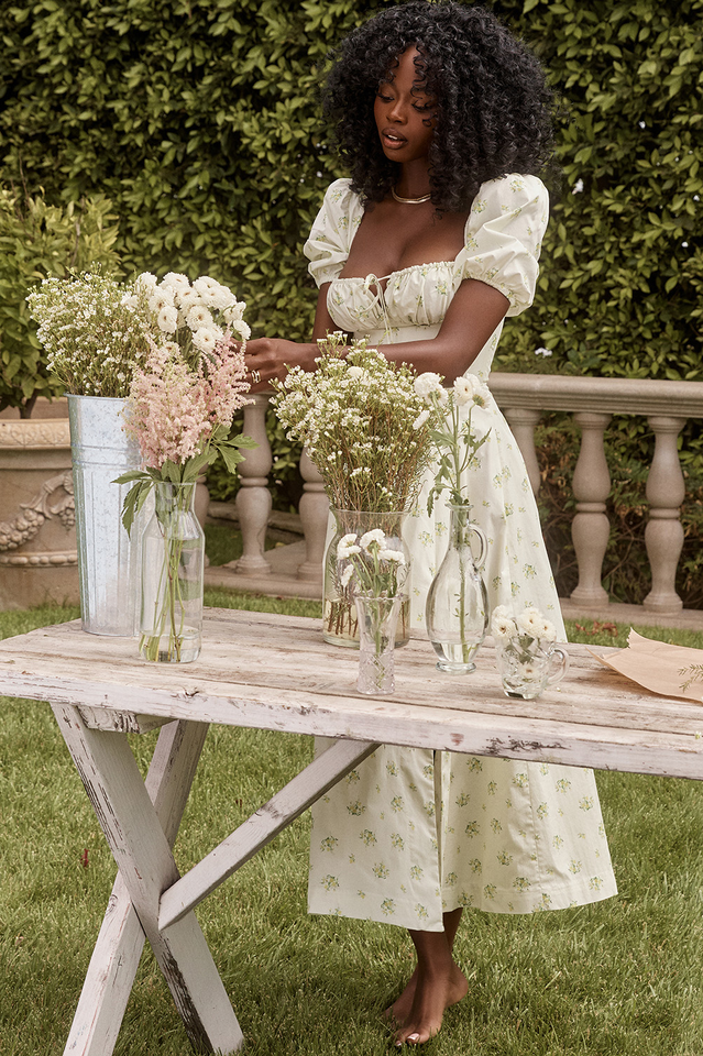 Floral Puff Sleeve Boho Midi Dress