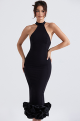 Black Peplum Midi Dress