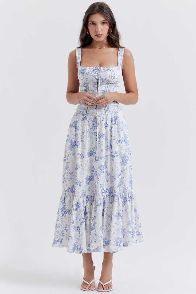 Aitana Blue Print Top + Skirt Set