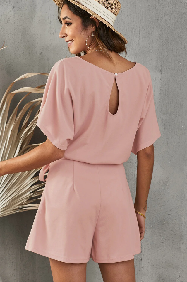 Elaine Tie Belt Short Sleeve Romper