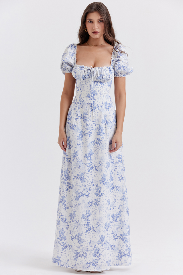 Felizia Blue Print Puff Sleeve Sundress