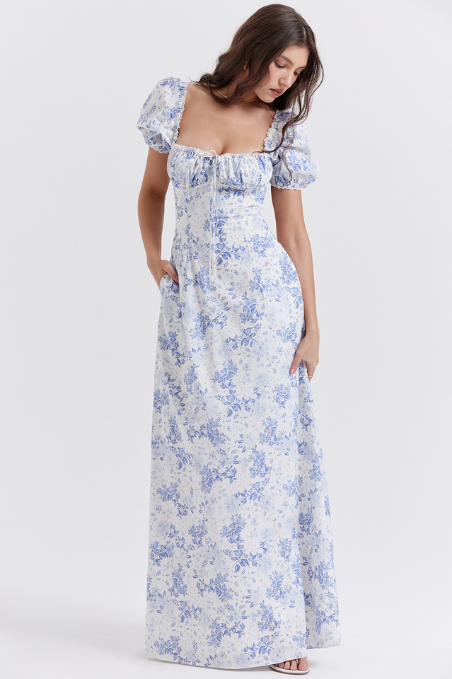 Felizia Blue Print Puff Sleeve Sundress