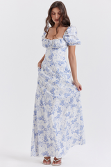 Felizia Blue Print Puff Sleeve Sundress