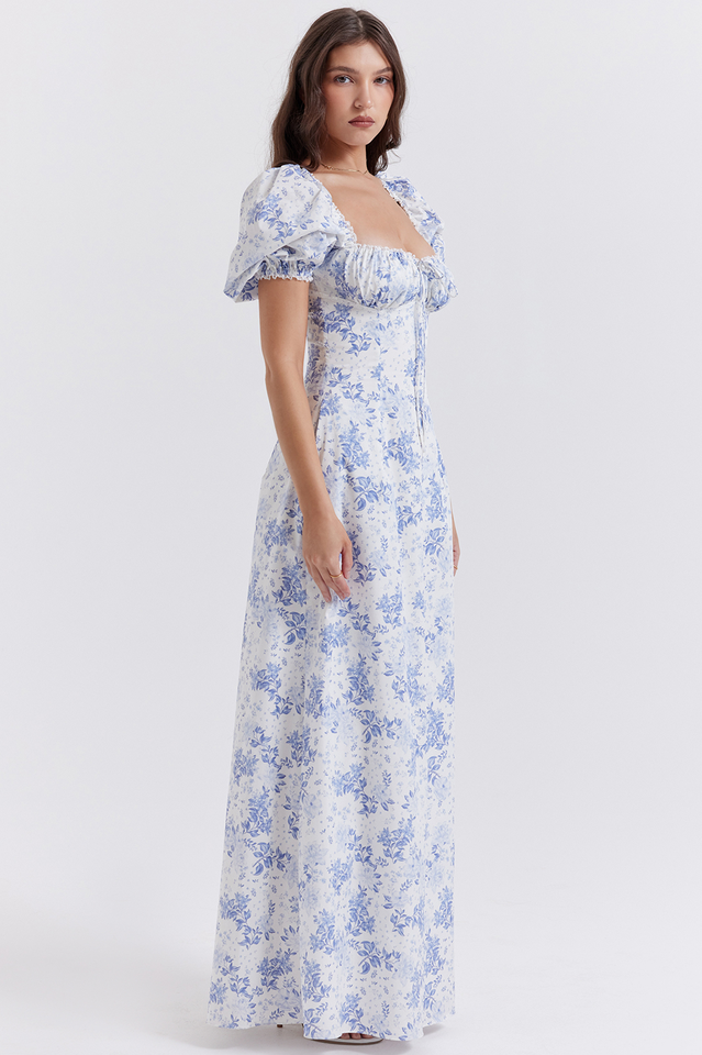 Felizia Blue Print Puff Sleeve Sundress