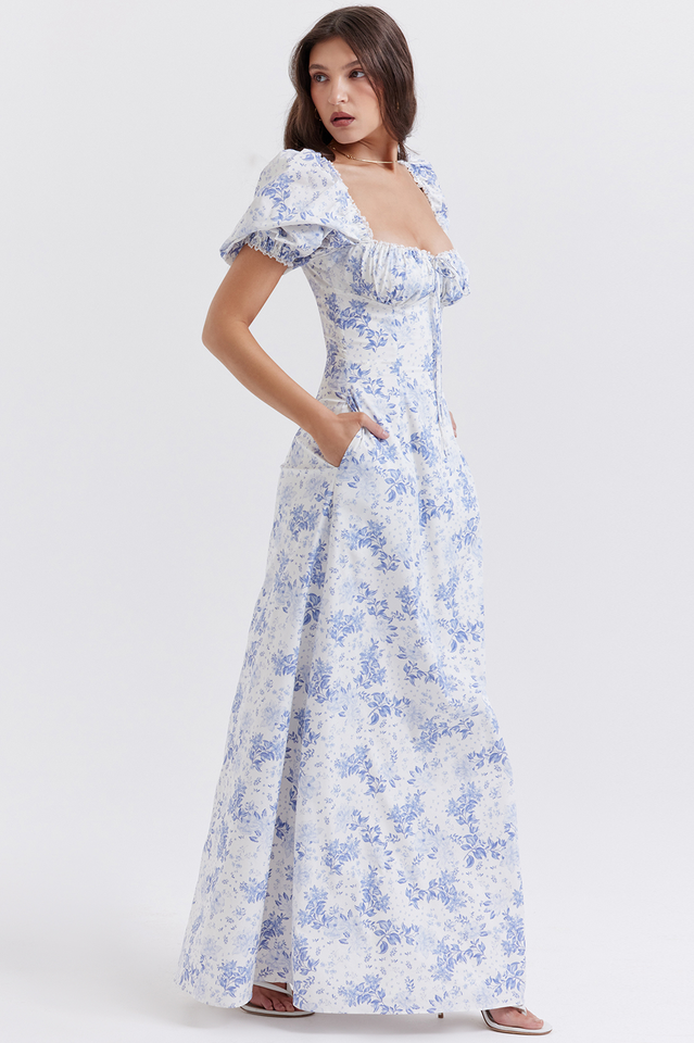 Felizia Blue Print Puff Sleeve Sundress