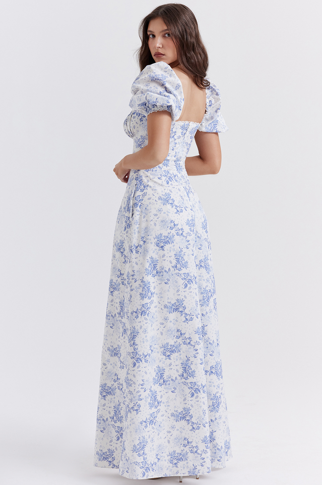 Felizia Blue Print Puff Sleeve Sundress