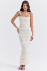 Solana Ivory Sequin Pleat Maxi Dress