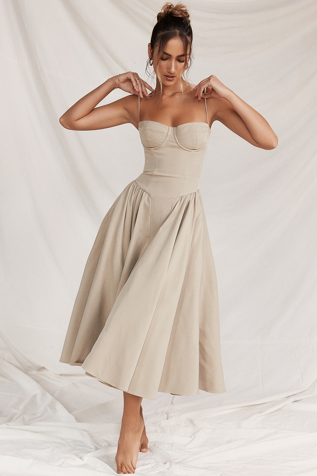 Samaria Taupe Corset Sun Dress