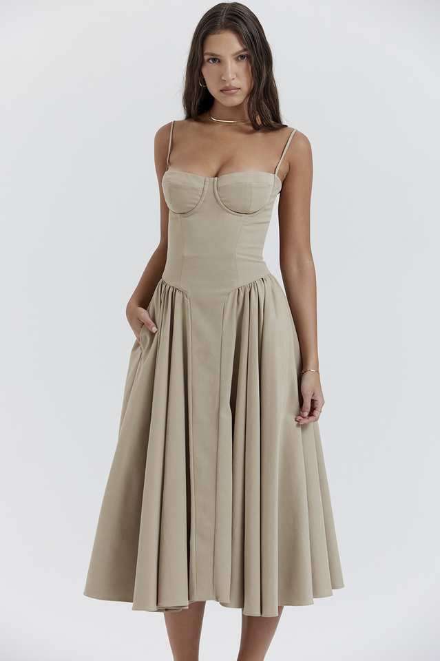 Samaria Taupe Corset Sun Dress