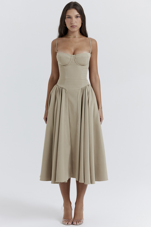 Samaria Taupe Corset Sun Dress