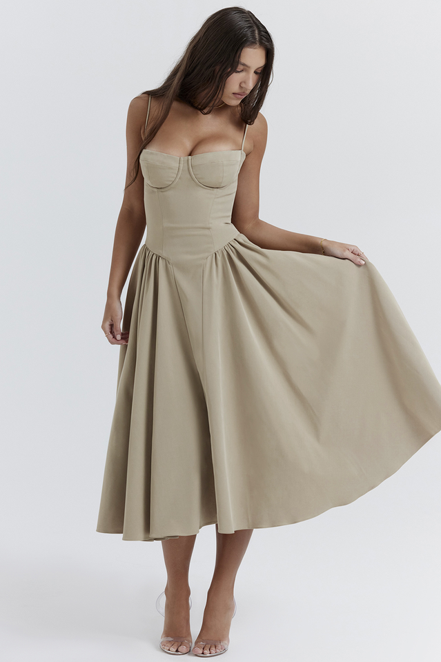 Samaria Taupe Corset Sun Dress