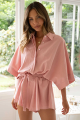 Loose Sleeve Tie Waist Romper