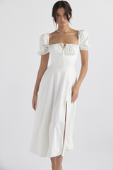 Tallulah White Puff Sleeve Midi Dress