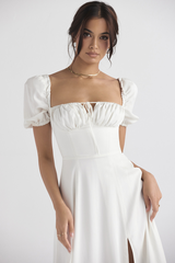 Tallulah White Puff Sleeve Midi Dress