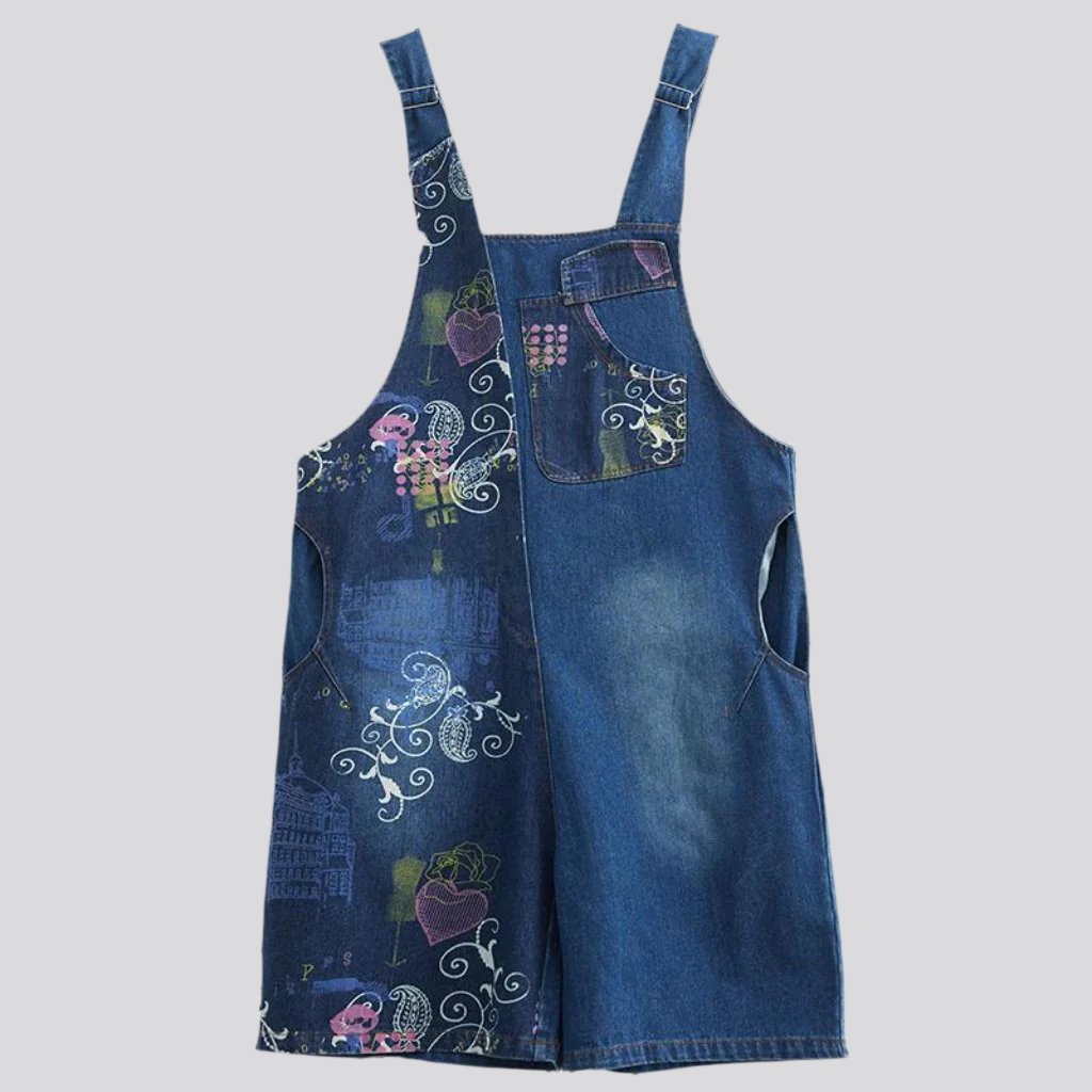 Y2k medium wash jean romper for ladies