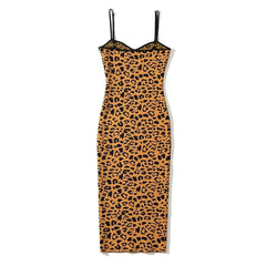 Alluring Sleeveless Bodycon Leopard Sweater Midi Dress - Leopard