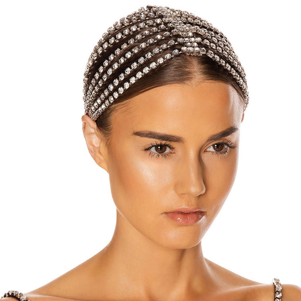 Dangling Rhinestone Embellished Long Fringe Headband - Silver