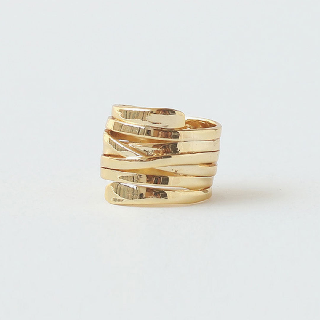 Modern Gold Tone Plated Twisted Layered Band Ring - Gold