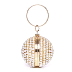 Pearlized Pearl Rhinestone Embellished Disco Ball Handle Party Bag - Gold