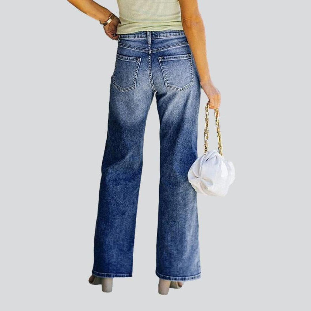 Whiskered women's wide leg jeans