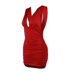 Trendy V Neck Ruched Bodycon Strapless Party Mini Dress - Burgundy