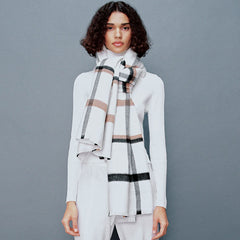 Versatile Plaid Print Frayed Oversized Blanket Scarf - White