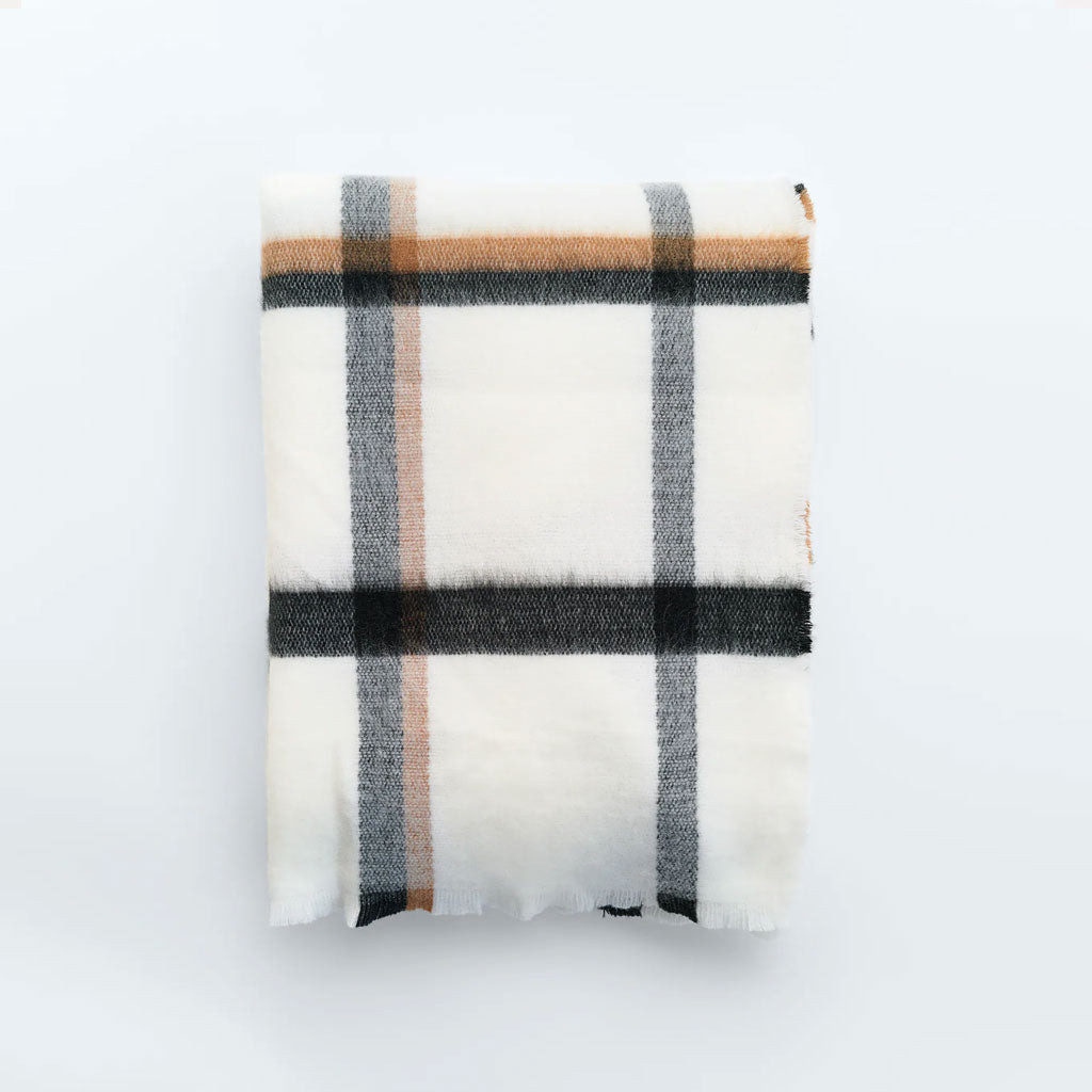 Versatile Plaid Print Frayed Oversized Blanket Scarf - White