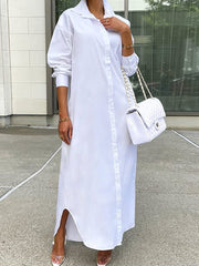 Solid Long Sleeve Slit Shirt Dress