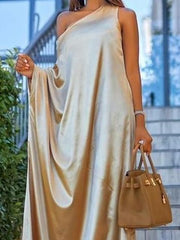 Solid One Shoulder Irregular Dress